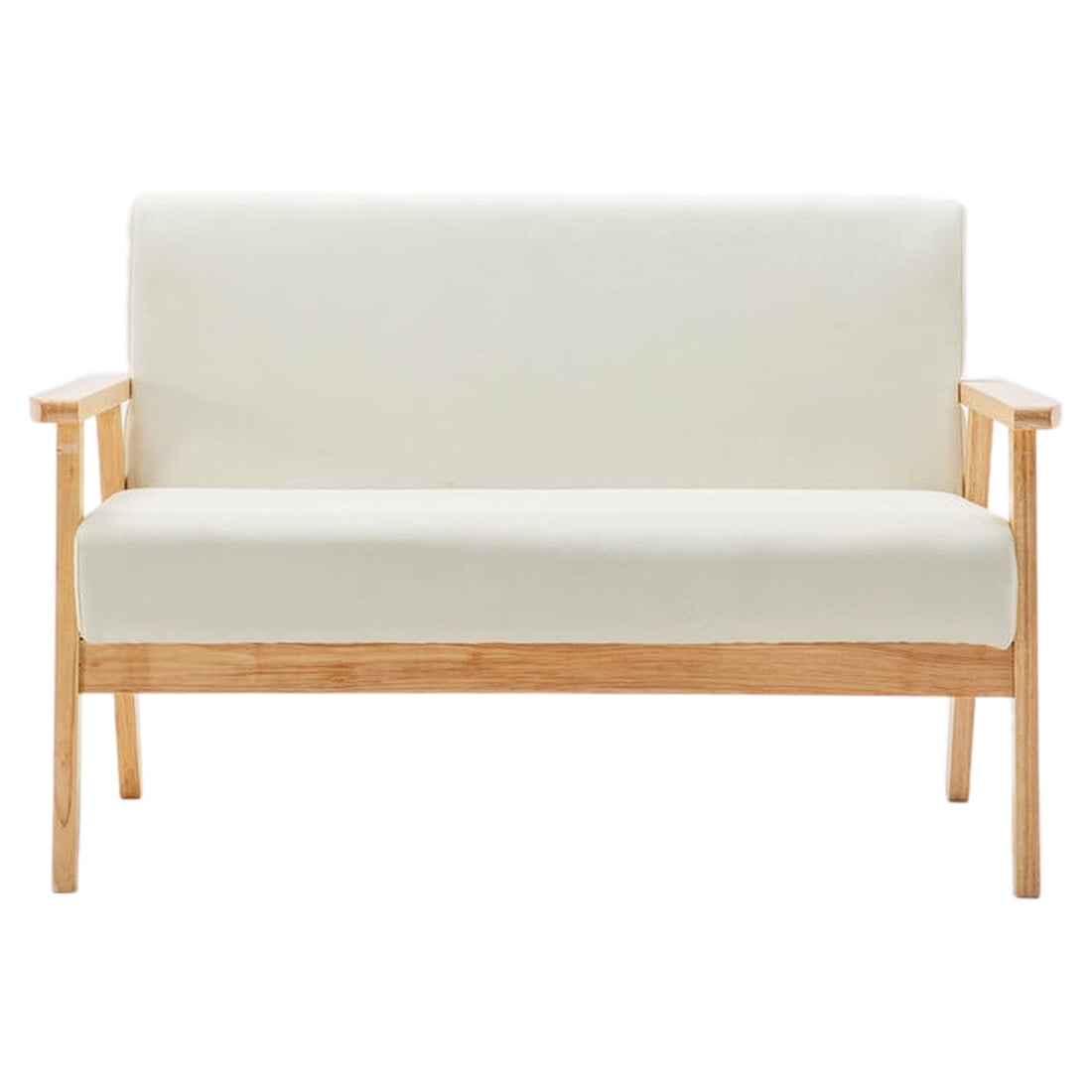 Bahamas Mid-Century Beige Linen Solid Wood Loveseat