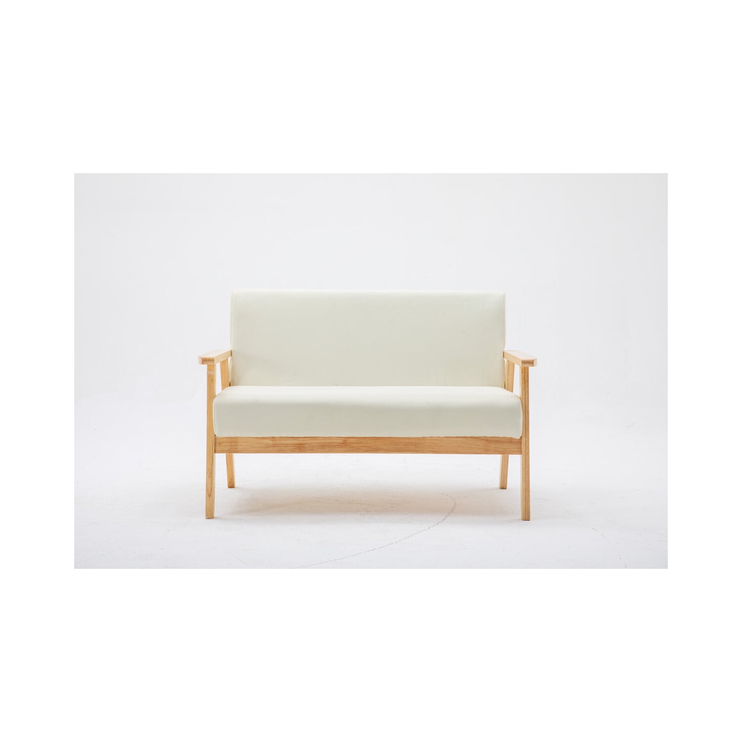 Bahamas Mid-Century Beige Linen Solid Wood Loveseat