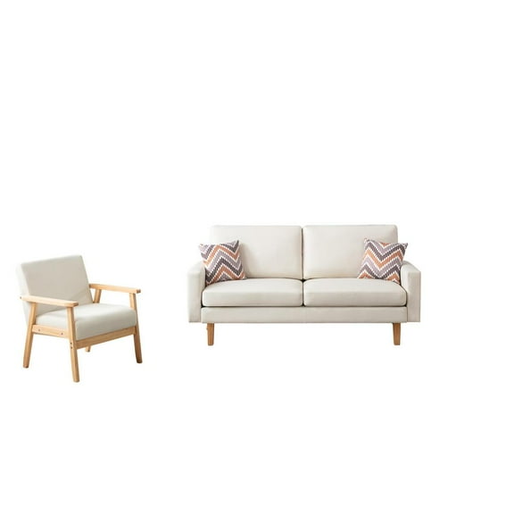 Bahamas Beige Linen Sofa and Chair Set with 2 Throw Pillows