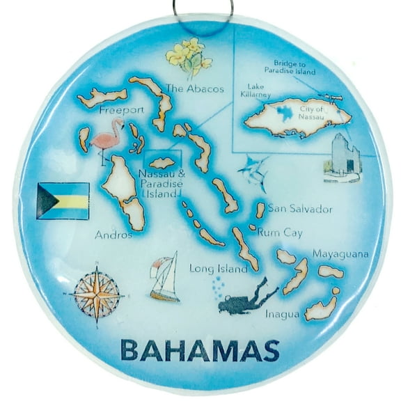Bahamas Christmas Tree Ornament - Art Glass Light Catcher Map Hanging Decoration