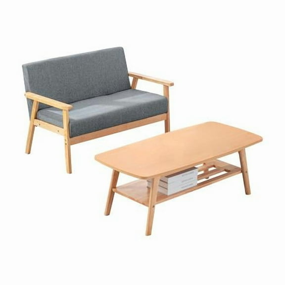 Bahamas Coffee Table and Light Gray Linen Fabric Loveseat Set