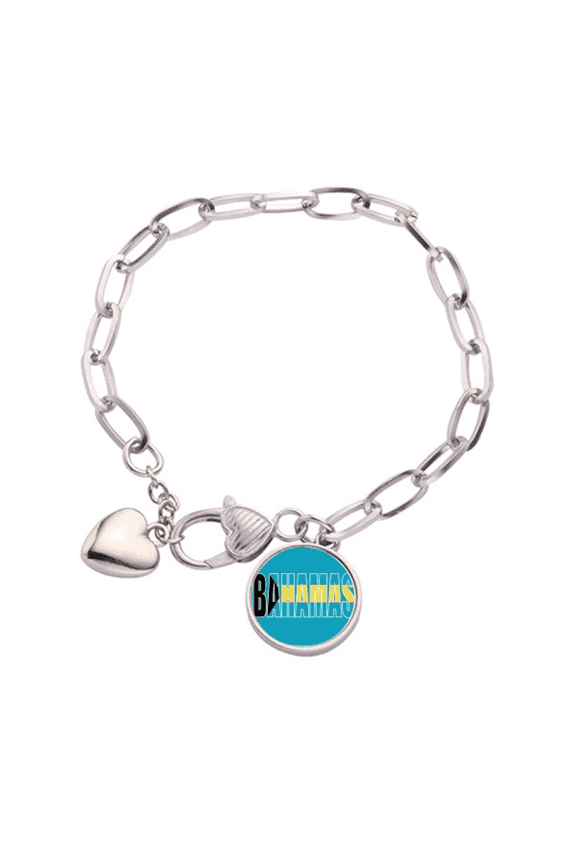 Bahamas Country Flag Name Heart Chain Bracelet Jewelry Charm Fashion