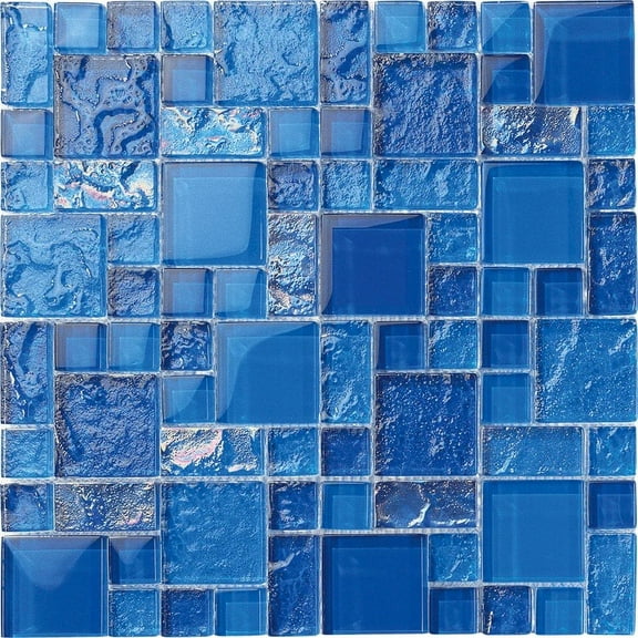 Bahamas Dark Blue Mix Glass Tile Pool Tile and Walls Tiles and Deco 12in x 12in
