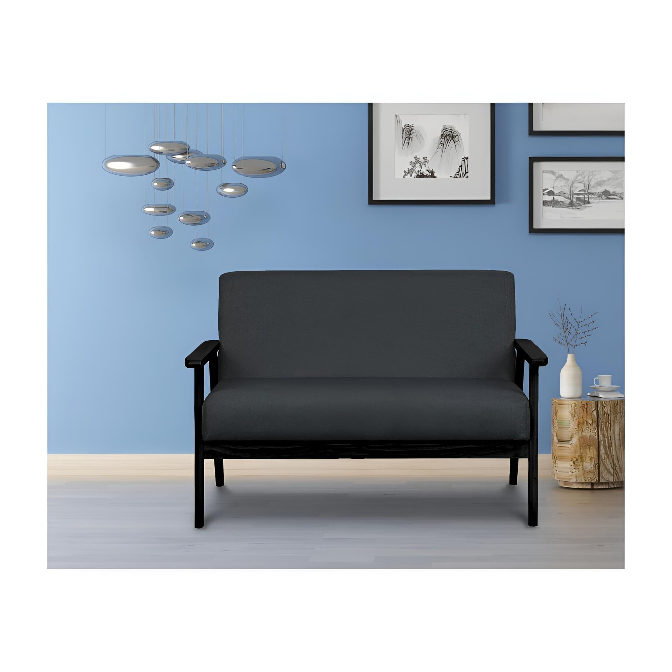 Elysian 26" Gray Linen and Solid Wood Mid-Century Modern Loveseat