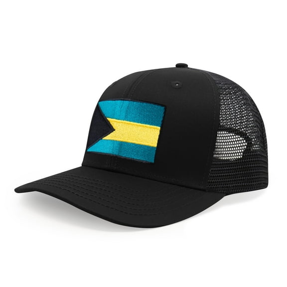 Bahamas Flag Hat for Men and Women – Adjustable Bahamian Snapback Baseball Cap by International Tie (All Black)