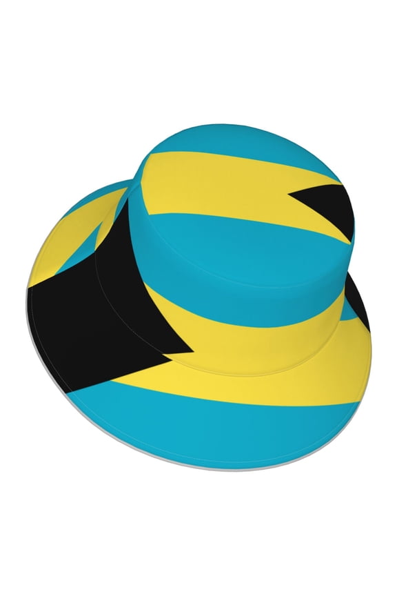 Bahamas Flag Pattern Bucket Hat Stripe Beach Fisherman Hats For Women Men Reversible Double-Side-Wear With Reflective