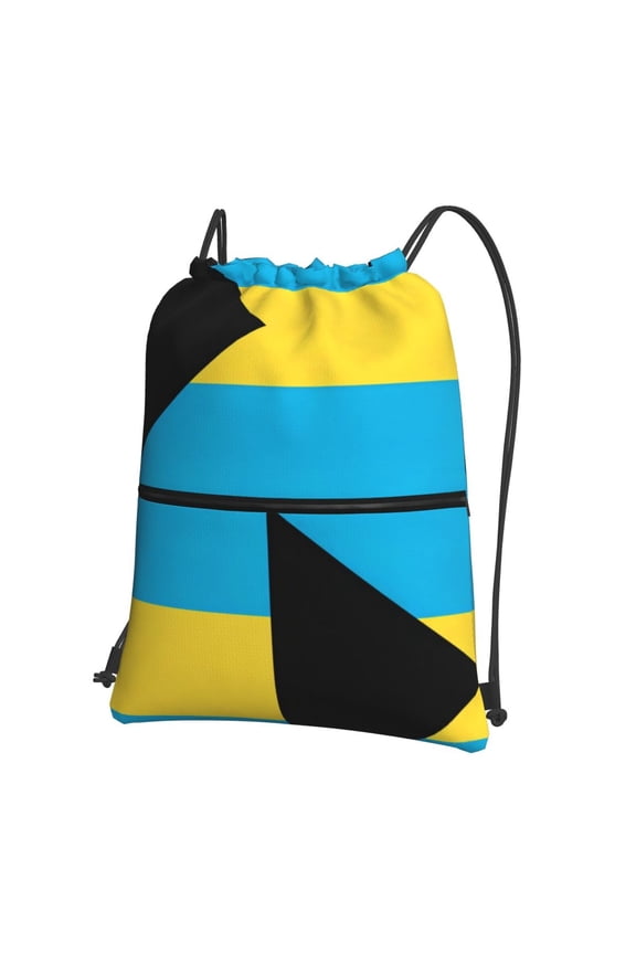 Bahamas Flag Pattern Drawstring Backpack Water Resistant String Bag Sports Sackpack Gym Sack For Men Women
