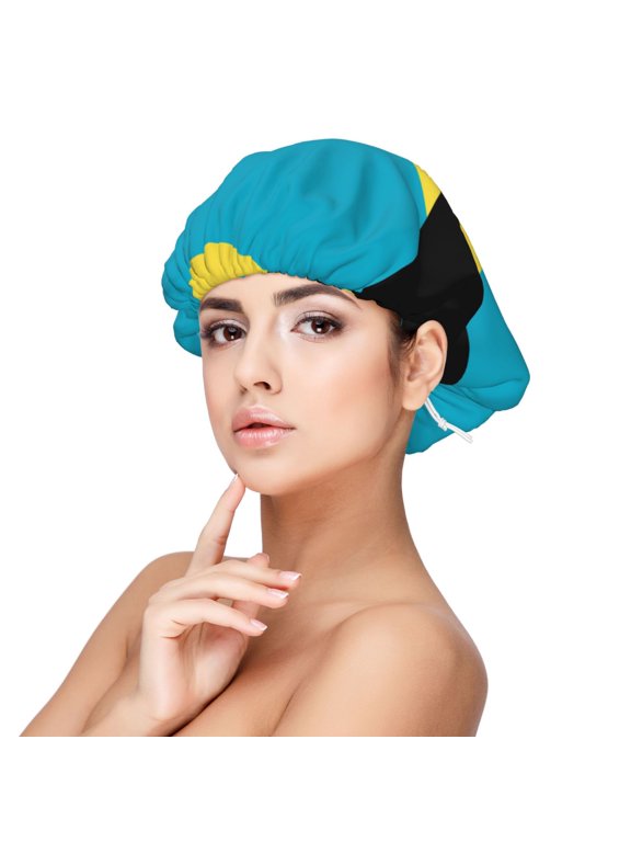 Bahamas Flag Pattern Sleep Cap Satin Bonnet Sleeping Hat Soft Elastic Night Hair Cover For Women