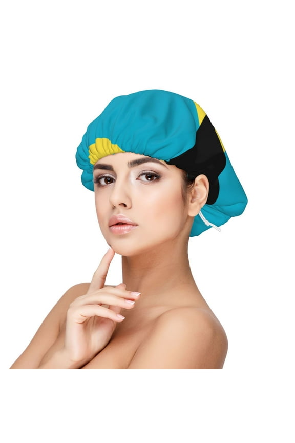 Bahamas Flag Pattern Sleep Cap Satin Bonnet Sleeping Hat Soft Elastic Night Hair Cover For Women