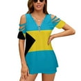 thumbnail image 1 of Bahamas Flag Womens Summer V Neck Zipper Top Short Sleeve T Shirt Off Shoulder Top Casual Classy Loose Shirts, 1 of 7