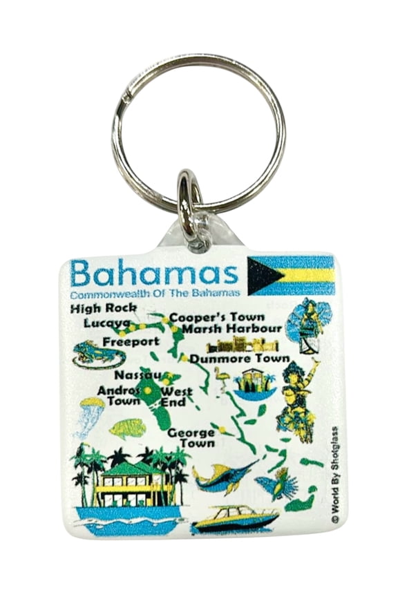 Bahamas Map Acrylic Square Souvenir Keychain 1.5" X 1.5"
