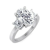 Bahamas - Moissanite Oval Cut Lab Diamond Engagement Ring with Emerald Side Stones
