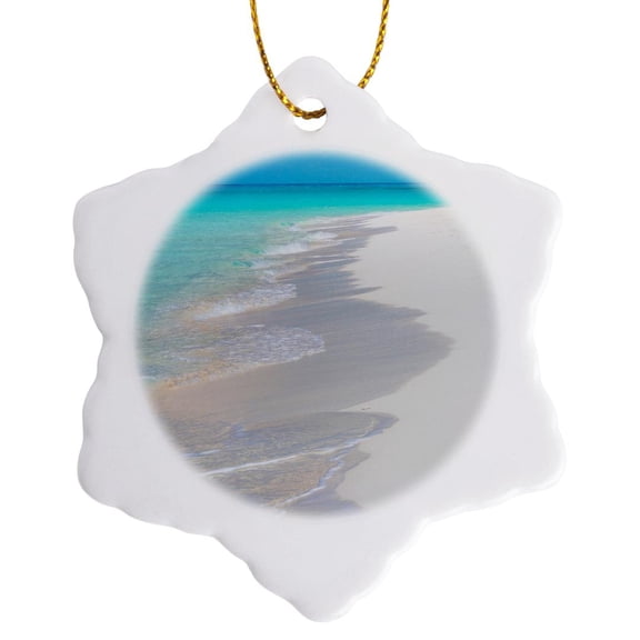 3drose, Bahamas, Ocean Surf and Beach., 3 inch Snowflake Porcelain Ornament