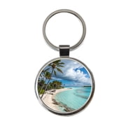 Bahamas Tropical Beach Vacation Metal Round Keychain