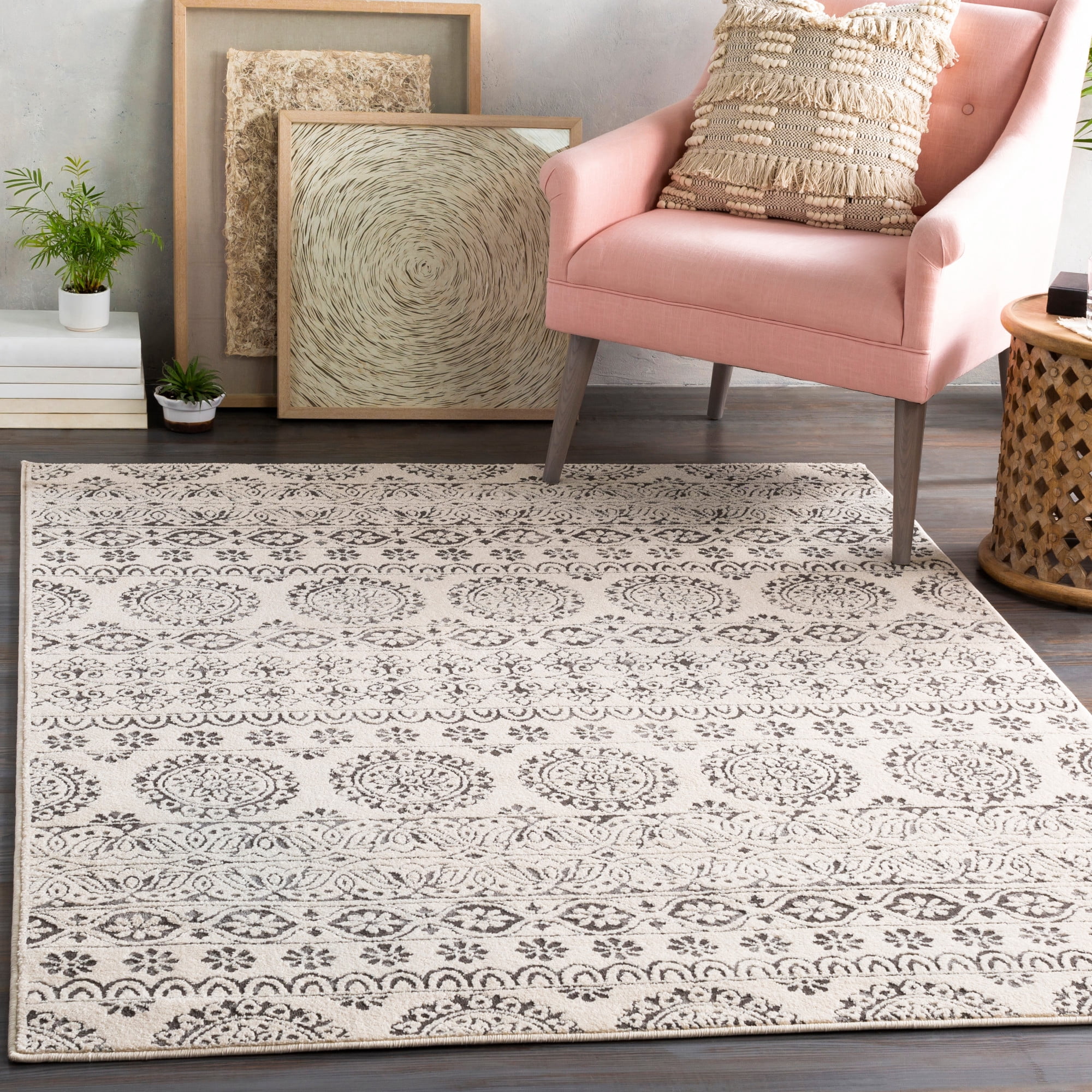 Bahar Charcoal 5'3" x 7'3" Traditional Rectangle Area Rug