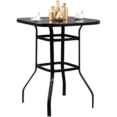 Bahar Metal Patio Round Edge Glass Bar Dining Table For Outdoor Use
