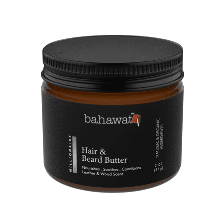 Bahawat Hair & Beard Butter, Natural & Organic Leave-in Conditioner - Leather & Sandalwood 2 oz