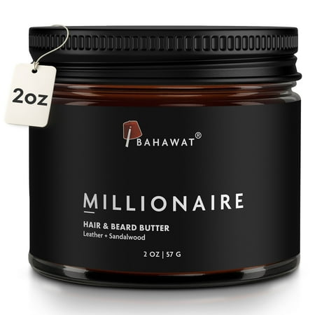 Bahawat Hair & Beard Butter, Natural & Organic Leave-in Conditioner - Leather & Sandalwood 2 oz