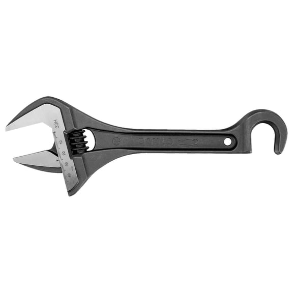 Bahco 10" Wide Jaw Adjustable Wrench with Valve-Persuader Hook
