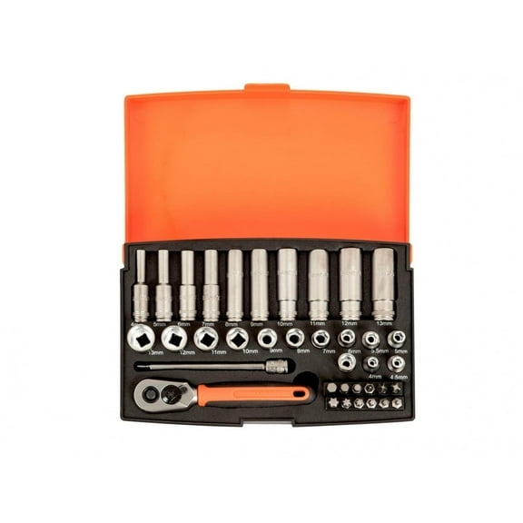 Bahco Sl25l 1/4in Deep Drive Socket Set, 37 Piece