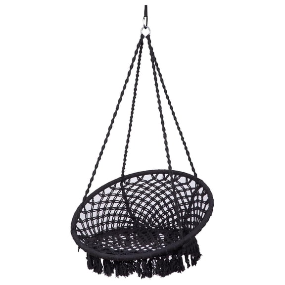 Bahia Macrame Hammock Chair Hanging for Bedroom Rope Boho Indoor/Outdoor Hand-Woven Accent Chairs Black