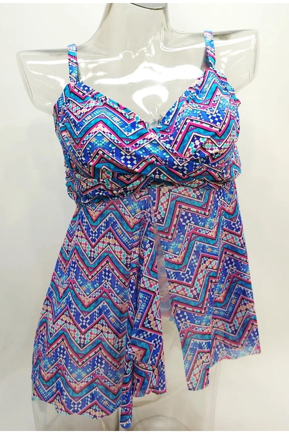 Blue Twist Front Flyaway Tankini Top Swimwear Women's Small