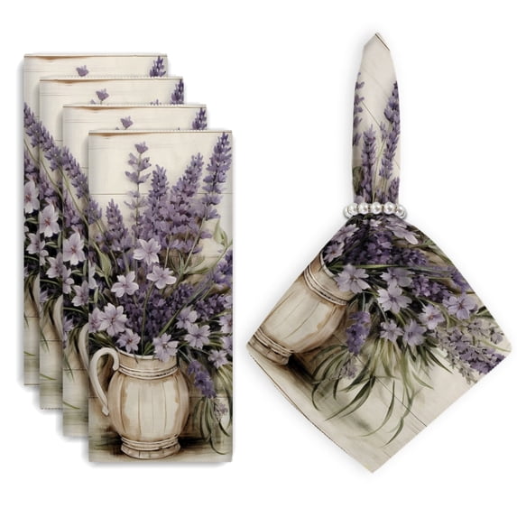 Bahomeck Cloth Napkins Set Of 4,18*18 Inch Washable Polyester Napkins Dining Table Napkins Weddings Party Dinner Parties(Beautiful Arrangement Of Lavender In Antique Jug)