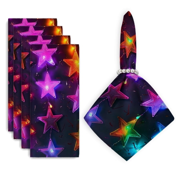 Bahomeck Cloth Napkins Set Of 4,18*18 Inch Washable Polyester Napkins Dining Table Napkins Weddings Party Dinner Parties(Colorful Glowing Stars Hanging Against Black Background)
