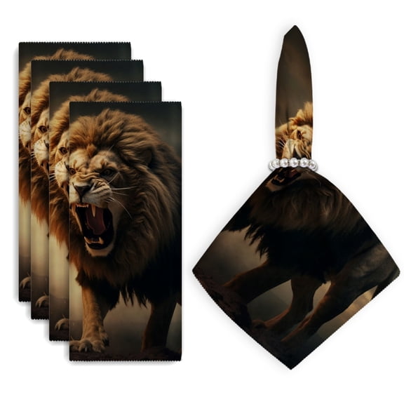 Bahomeck Cloth Napkins Set Of 4,18*18 Inch Washable Polyester Napkins Dining Table Napkins Weddings Party Dinner Parties(Majestic Lion Roaring In The Twilight)