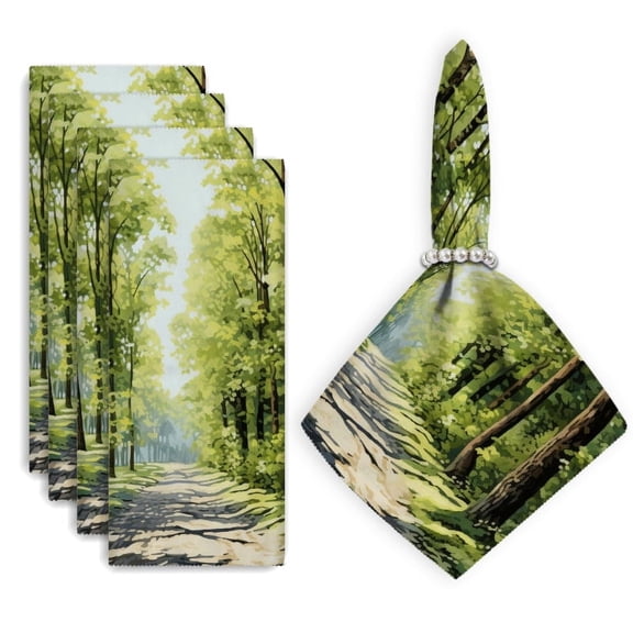 Bahomeck Cloth Napkins Set Of 4,18*18 Inch Washable Polyester Napkins Dining Table Napkins Weddings Party Dinner Parties(Path Through The Forest On Summer Day)