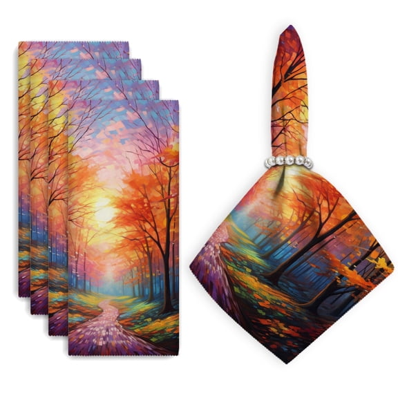 Bahomeck Cloth Napkins Set Of 4,18*18 Inch Washable Polyester Napkins Dining Table Napkins Weddings Party Dinner Parties(Vibrant Autumn Forest With Leaves Of Red)