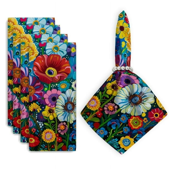 Bahomeck Cloth Napkins Set Of 4,18*18 Inch Washable Polyester Napkins Dining Table Napkins Weddings Party Dinner Parties(Vibrant And Colorful Floral Garden Filled With Blooming Flowers)