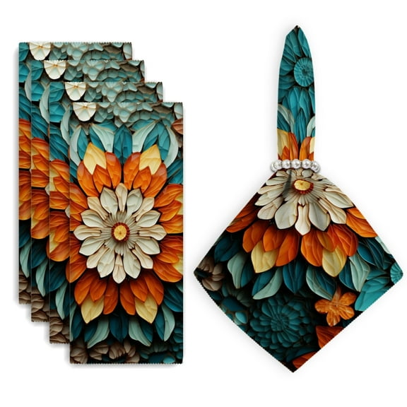 Bahomeck Cloth Napkins Set Of 4,18*18 Inch Washable Polyester Napkins Dining Table Napkins Weddings Party Dinner Parties(Vibrant Pattern Of Layered Paper Flowers)