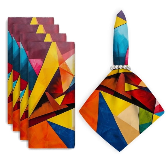 Bahomeck Cloth Napkins Set Of 4 Abstract Painting Of Colorful Triangles And Lines Square Napkins Washable Dining Table Napkin For Home Holiday Wedding Party Dinner Decor 18*18 Inch