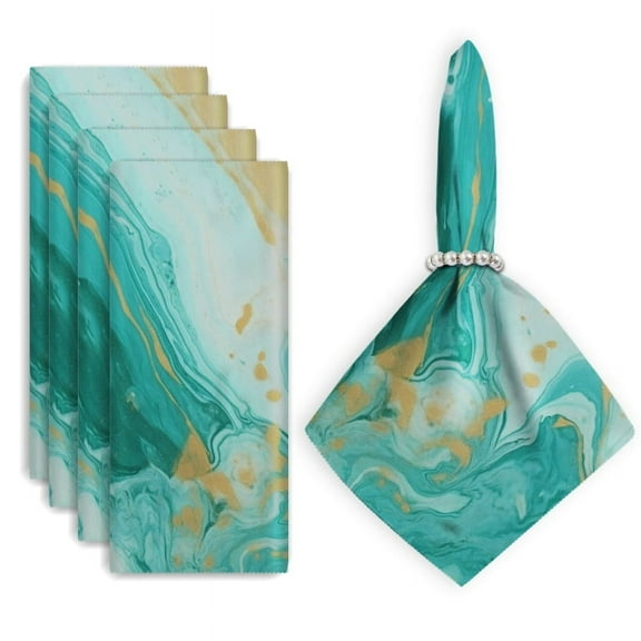 Bahomeck Cloth Napkins Set Of 4 Abstract Teal And Gold Marble Pattern Square Napkins Washable Dining Table Napkin For Home Holiday Wedding Party Dinner Decor 18*18 Inch