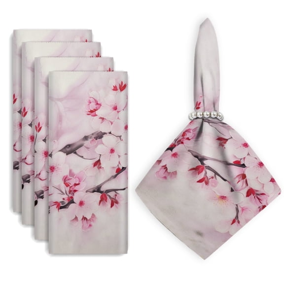 Bahomeck Cloth Napkins Set Of 4 Beautiful Painting Of Cherry Blossoms In Full Bloom Square Napkins Washable Dining Table Napkin For Home Holiday Wedding Party Dinner Decor 18*18 Inch