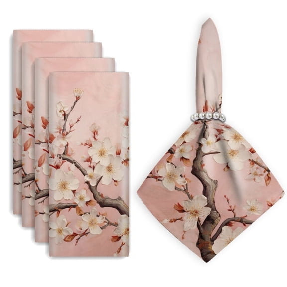 Bahomeck Cloth Napkins Set Of 4 Beautiful Painting Of White Cherry Blossoms On Pink Background Square Napkins Washable Dining Table Napkin For Home Holiday Wedding Party Dinner Decor 18*18 Inch