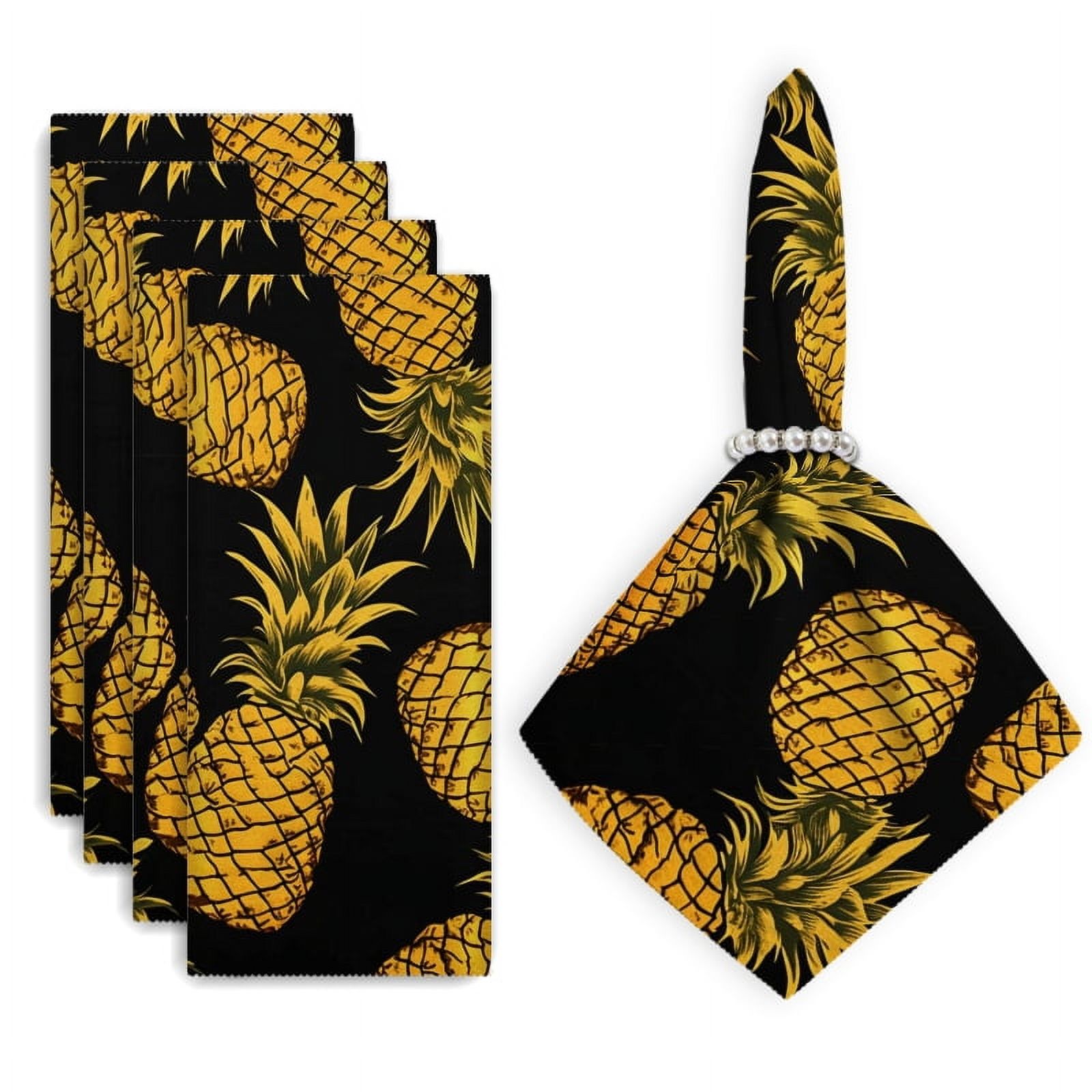 Bahomeck Cloth Napkins Set Of 4 Black Background With Yellow Pineapple ...