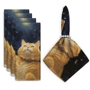 Bahomeck Napkins Set Of 4 Reusable Washable Square Fabric Dining Table Napkins Weddings Party Dinner Decor,18*18 Inch,Cute Orange Cat Waving Paw At The Sky