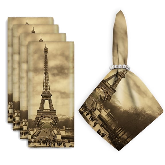 Bahomeck Cloth Napkins Set Of 4 Sepia-Toned Photograph Captures The Eiffel Tower In Paris Square Napkins Washable Dining Table Napkin For Home Holiday Wedding Party Dinner Decor 18*18 Inch