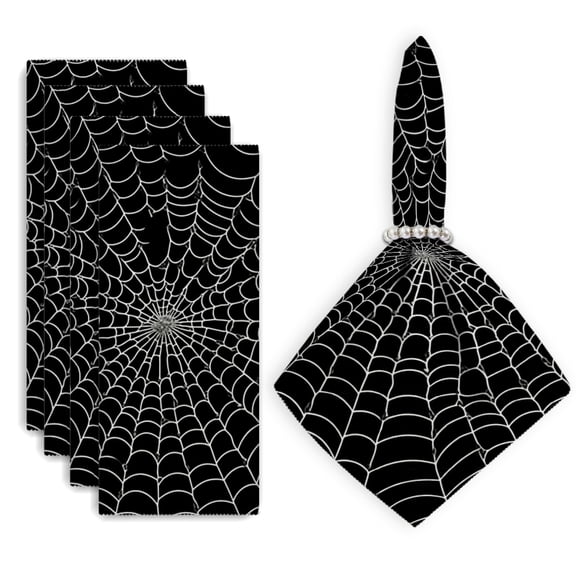 Bahomeck Cloth Napkins Set Of 4 White Spider Web Pattern On Black Background Square Napkins Washable Dining Table Napkin For Home Holiday Wedding Party Dinner Decor 18*18 Inch