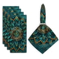 thumbnail image 1 of Bahomeck Napkins Set Of 4 Reusable Washable Square Fabric Dining Table Napkins Weddings Party Dinner Decor,18*18 Inch,Mandala With Lotus Flower In Turquoise And Gold, 1 of 3