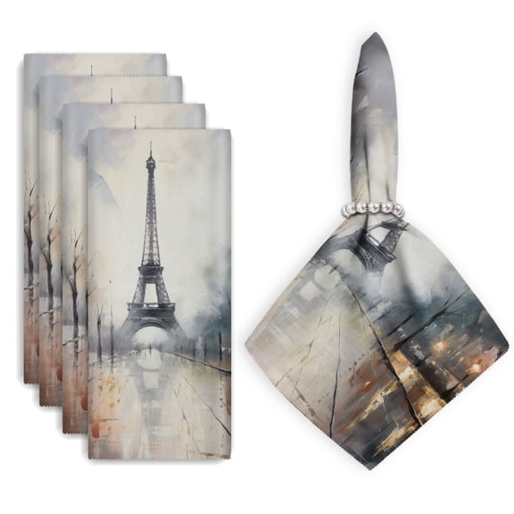 Bahomeck Napkins Set Of 4 Reusable Washable Square Fabric Dining Table Napkins Weddings Party Dinner Decor,18*18 Inch,Eiffel Tower In Paris Surrounded By Trees And Street Lamps