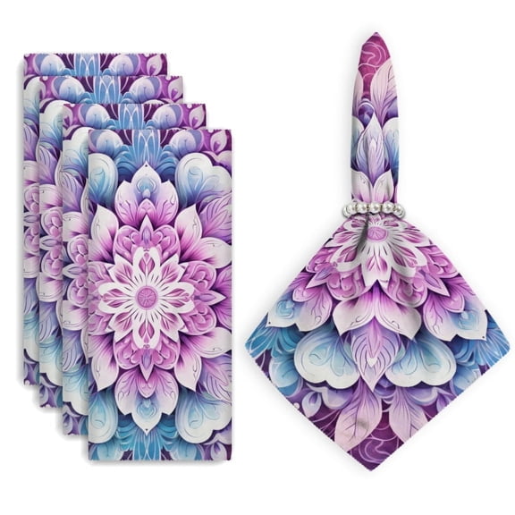 Bahomeck Cloth Napkins Set Of 4 Intricate Mandala Design With Petals In Shades Of Purple Square Napkins Washable Dining Table Napkin For Home Holiday Wedding Party Dinner Decor 18*18 Inch