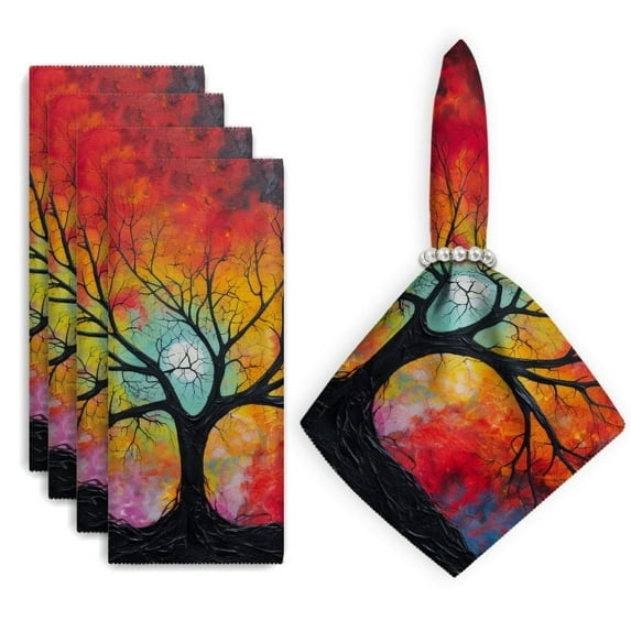 Bahomeck Cloth Napkins Set Of 4 Tree With Branches Surrounded By Vibrant Colors And Radiant Light Square Napkins Washable Dining Table Napkin For Home Holiday Wedding Party Dinner Decor 18*18 Inch