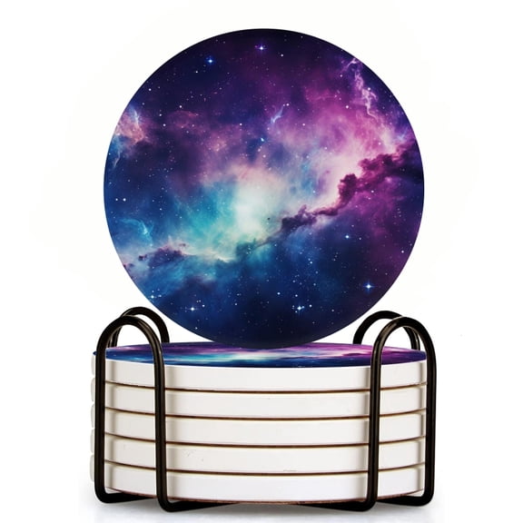 Bahomeck Drink Coasters Set Of 6 With Holder The Amazing The Galaxy Background Water Absorbent Ceramic Coasters Tabletop Protection,Suitable For Various Cup,Home Decor