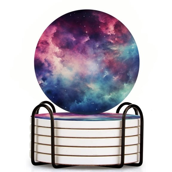 Bahomeck Drink Coasters Set Of 6 With Holder The Captivating Hues Of The Galactic Backdrop Water Absorbent Ceramic Coasters Tabletop Protection,Suitable For Various Cup,Home Decor