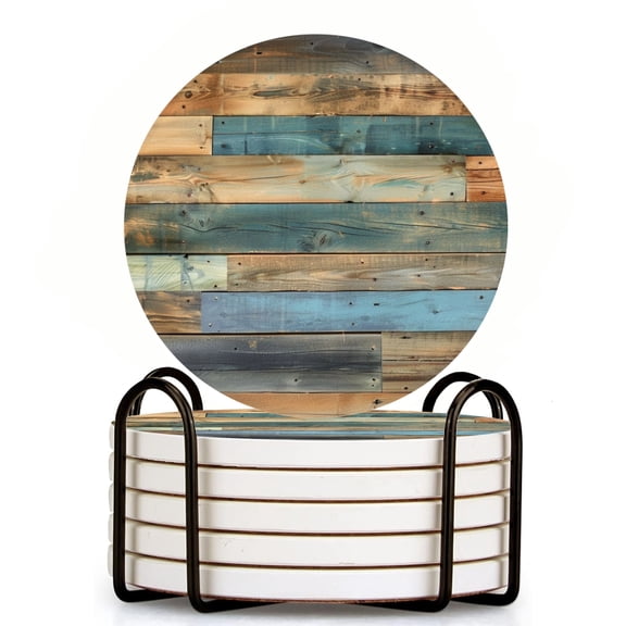 Bahomeck Drink Coasters Set Of 6 With Holder Vintage Wooden Wall With Weathered Water Absorbent Ceramic Coasters Tabletop Protection,Suitable For Various Cup,Home Decor
