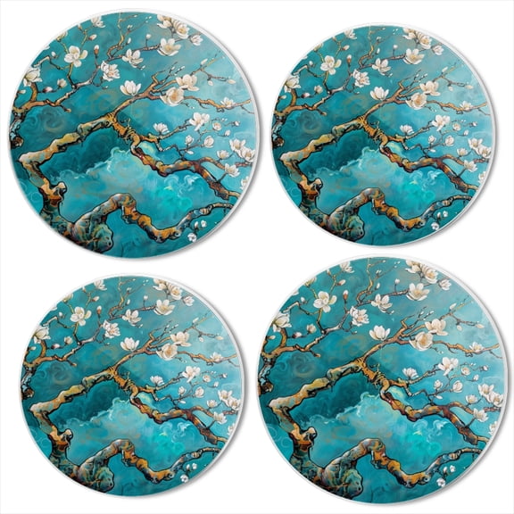 Bahomeck Electric Stove Burner Covers Set Of 4,Almond Tree In Bloom With White Blossoms Metal Gas Stove Burner Covers,Protecting Gas Stoves,8 Inch And 10 Inch