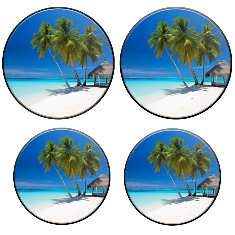 Bahomeck Electric Stove Burner Covers Set Of 4,Beach Scene With Palm Trees And Clear Blue Water Metal Gas Stove Burner Covers,Protecting Gas Stoves,8 Inch And 10 Inch